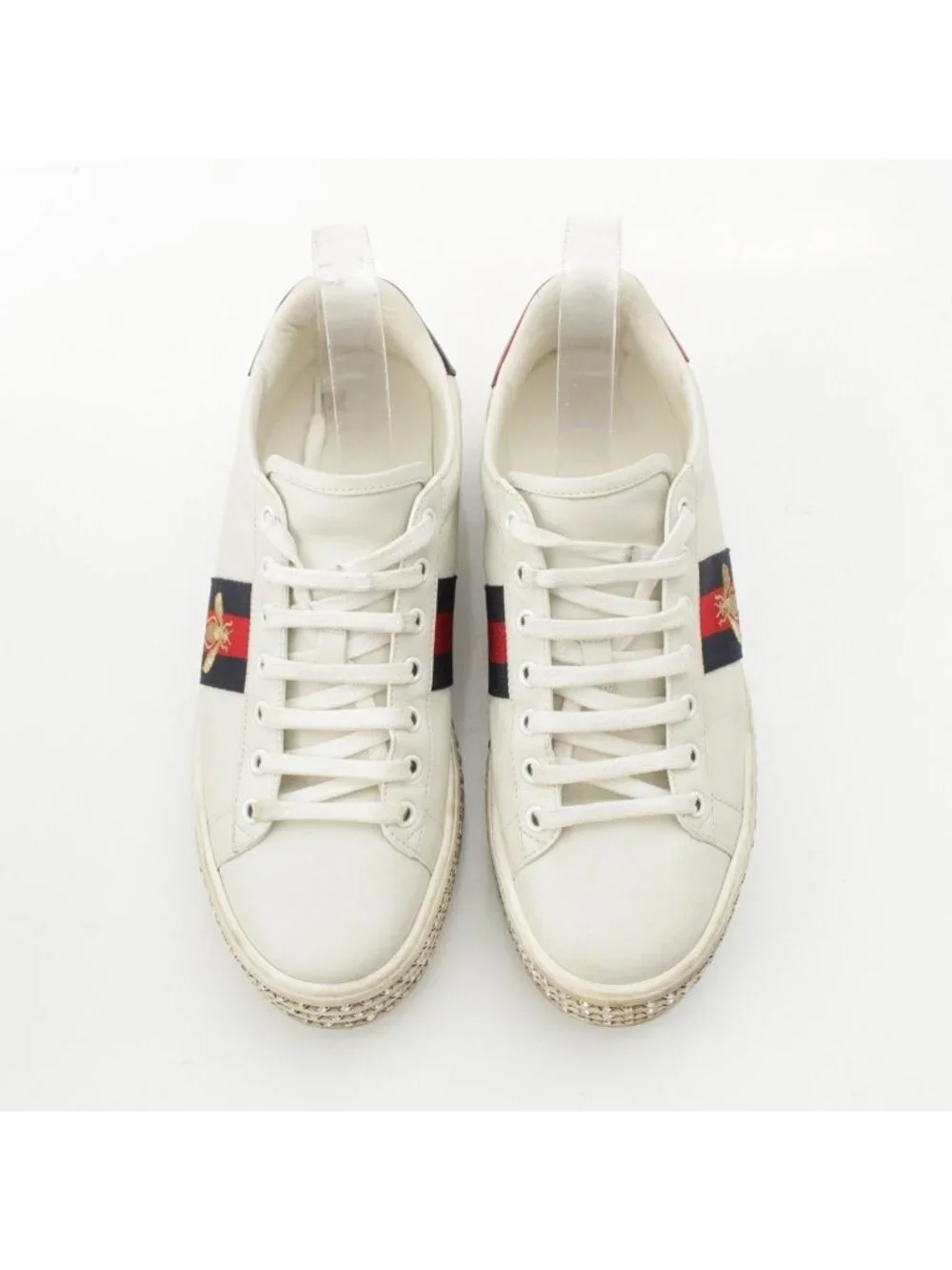 Gucci Sherry Line Leather Bijou Platform Low Top Sneakers White